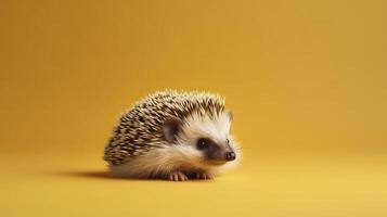 Banner with hedgehog on the yellow background. . photo