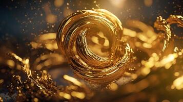 Explosion and swirl of gold sparkles background. photo