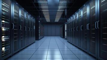 A Network Security Server Room Filled with Computer Racks. photo