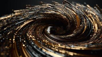 Explosion and swirl of gold sparkles background. photo
