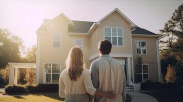 Young Family Looking at Their New Home. photo