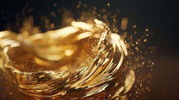 Explosion and swirl of gold sparkles background. photo