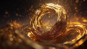 Explosion and swirl of gold sparkles background. photo