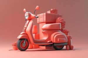 E-commerce concept, Delivery service in mobile app, Transportation or delivery by scooter, 3d render. photo