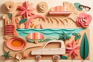 Summer travel vacation beach holidays concept. Retro paper art collage. photo