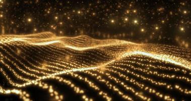 Abstract yellow wave lines from particles and dots of energetic magic with glow effect and blur bokeh abstract background photo