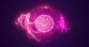 Abstract purple round sphere energy molecule from futuristic high-tech glowing particles photo