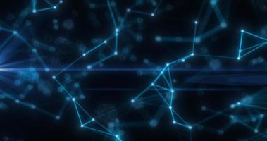 Abstract high tech blue glowing lines with dots and plexus triangles, abstract background photo