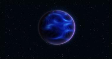 Abstract realistic space spinning planet round sphere with a blue water surface in space against the background of stars photo