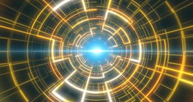 Abstract yellow glowing neon laser tunnel futuristic hi-tech with energy lines, abstract background photo