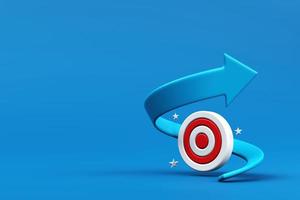 Target board inside upward spiral arrow, Growth spiral arrow with target on blue background, Business development concept, 3d rendering photo