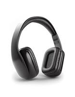 Modern black wireless head phone isolated on white background, created with photo