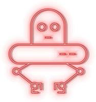 Retro style red neon vector icon robot, ufo red neon icon.