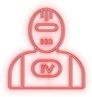 Retro style red neon vector icon terminator, robot red neon icon.