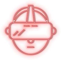 Retro style red neon vector icon VR, hat, man red neon icon.