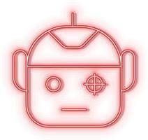 Retro style red neon vector icon robot, scanning, smart, security red neon icon.