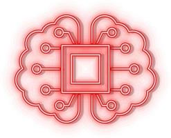 Retro style red neon vector icon brain, mechanism, intelligence red neon icon.