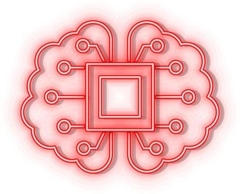 Retro style red neon vector icon brain, mechanism, intelligence red neon icon.