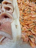 Fresh ocean fish and seafood at the fish market photo