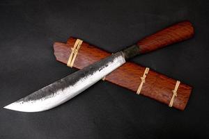 Knife of Native Thailand knife with wood sheath is handmade in Thailand photo