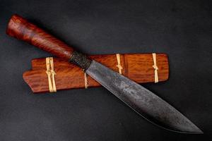 Knife of Native Thailand knife with wood sheath is handmade in Thailand photo