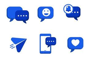 Set of chatting icon with blue flat design on isolated background vector