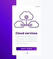 Cloud services, saas mobile banner with line icon vector
