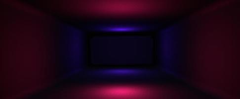 Dark room cinema hall with neon illumination background photo