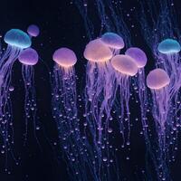 Jellyfish swimming in the ocean. 3D rendering. Underwater world. photo