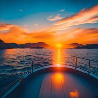 Beautiful sunset over the sea. Sunset over the sea. View from the deck of a yacht. Generate AI photo