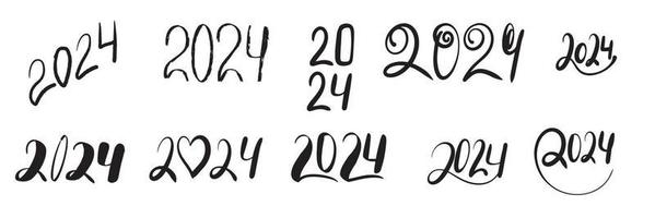 Collection of hand drawn 2024 number. Vector illustration