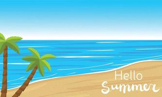 Summer scene, beach, ocean, sea, palm tree. Hello summer on landscape background. vector