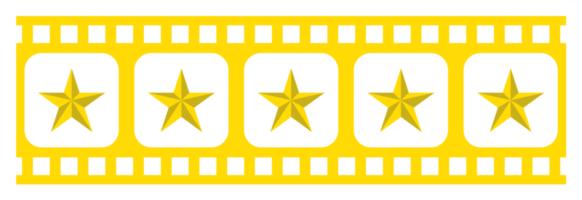 visuell av de fem 5 stjärna tecken i de filmremsa silhuett. betyg ikon symbol för filma eller film recension, piktogram, appar, hemsida eller grafisk design element. betyg 5 stjärna. formatera png