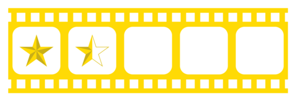 Visual of the Five 5 Star Sign in the Filmstrip Silhouette. Rating Icon Symbol for Film or Movie Review, Pictogram, Apps, Website or Graphic Design Element. Rating 1,5 Star. Format PNG