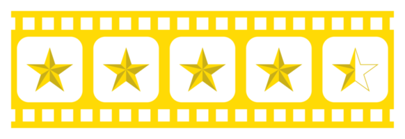 Visual of the Five 5 Star Sign in the Filmstrip Silhouette. Rating Icon Symbol for Film or Movie Review, Pictogram, Apps, Website or Graphic Design Element. Rating 4,5 Star. Format PNG