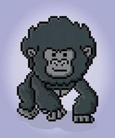 8 bit pixel of gorilla. Animal for game assets and cross stitch patterns in vector illustrations.