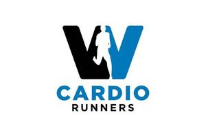 Vector letter W for running logo design combination people.