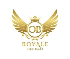 Golden Letter OB template logo Luxury gold letter with crown. Monogram alphabet . Beautiful royal initials letter. vector