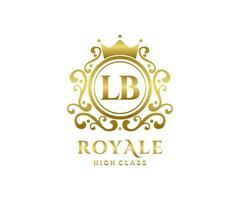 Golden Letter LB template logo Luxury gold letter with crown. Monogram alphabet . Beautiful royal initials letter. vector