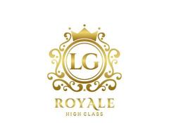 Golden Letter LG template logo Luxury gold letter with crown. Monogram alphabet . Beautiful royal initials letter. vector