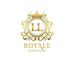 Golden Letter LL template logo Luxury gold letter with crown. Monogram alphabet . Beautiful royal initials letter. vector