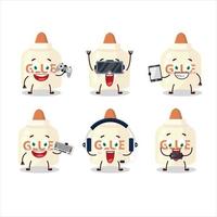 Glue cartoon character are playing games with various cute emoticons vector