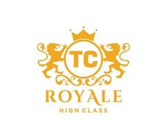 Golden Letter TC template logo Luxury gold letter with crown. Monogram alphabet . Beautiful royal initials letter. vector