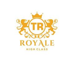 Golden Letter TR template logo Luxury gold letter with crown. Monogram alphabet . Beautiful royal initials letter. vector