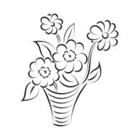 Spring Flowers Pot. Hand drawn coloring garden flowers for print or use as poster, card, flyer or T Shirt vector