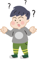 cute kid asking questions in cartoon character doodle hand drawn design for decoration. png