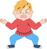 Cute kid angry cartoon character doodle hand drawn design for decoration. png