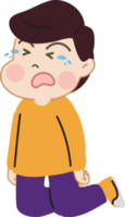 Cute kid unhappy crying cartoon character doodle hand drawn design for decoration. png