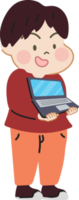 glücklich und Spaß süß Kinder mit Laptop Karikatur Charakter Gekritzel Hand gezeichnet Design zum Dekoration. png