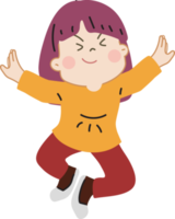 Happy and fun cute children jumping cartoon character doodle hand drawn design for decoration. png